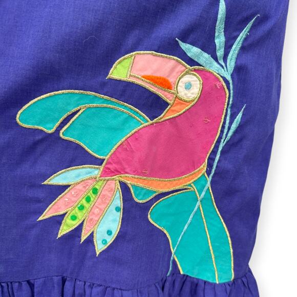 VINTAGE Ramona Rull | 1X | Embroidered Toucan Butterfly Mirror Sequin Mumu Dress - Picture 7 of 8